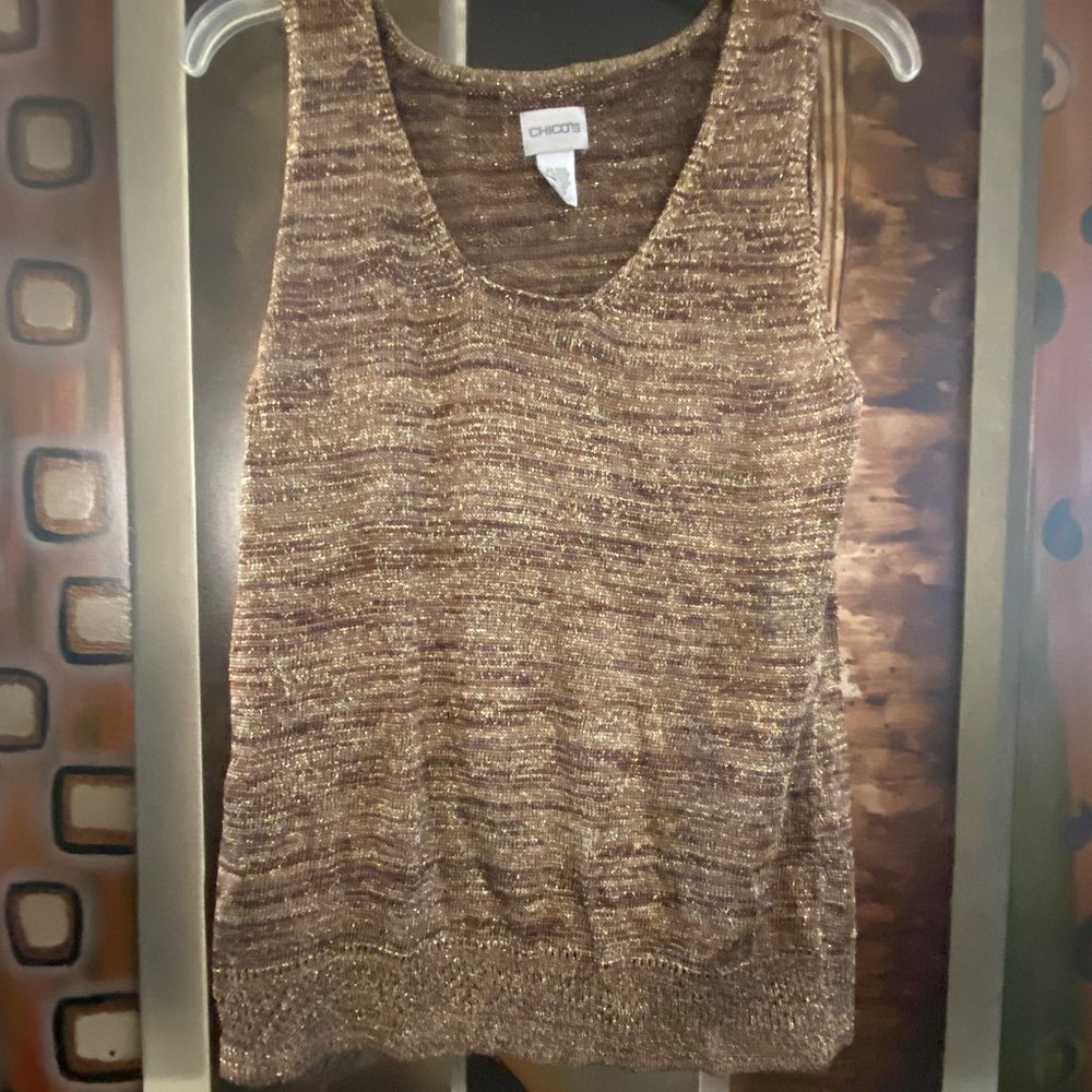 Chico's Metallic sleeveless, scoop neck top, Size 3  Copper tones